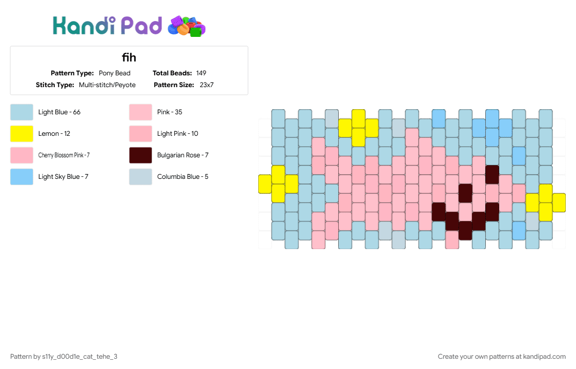 fih - Pony Bead Pattern by s11y_d00d1e_cat_tehe_3 on Kandi Pad - light blue, pink