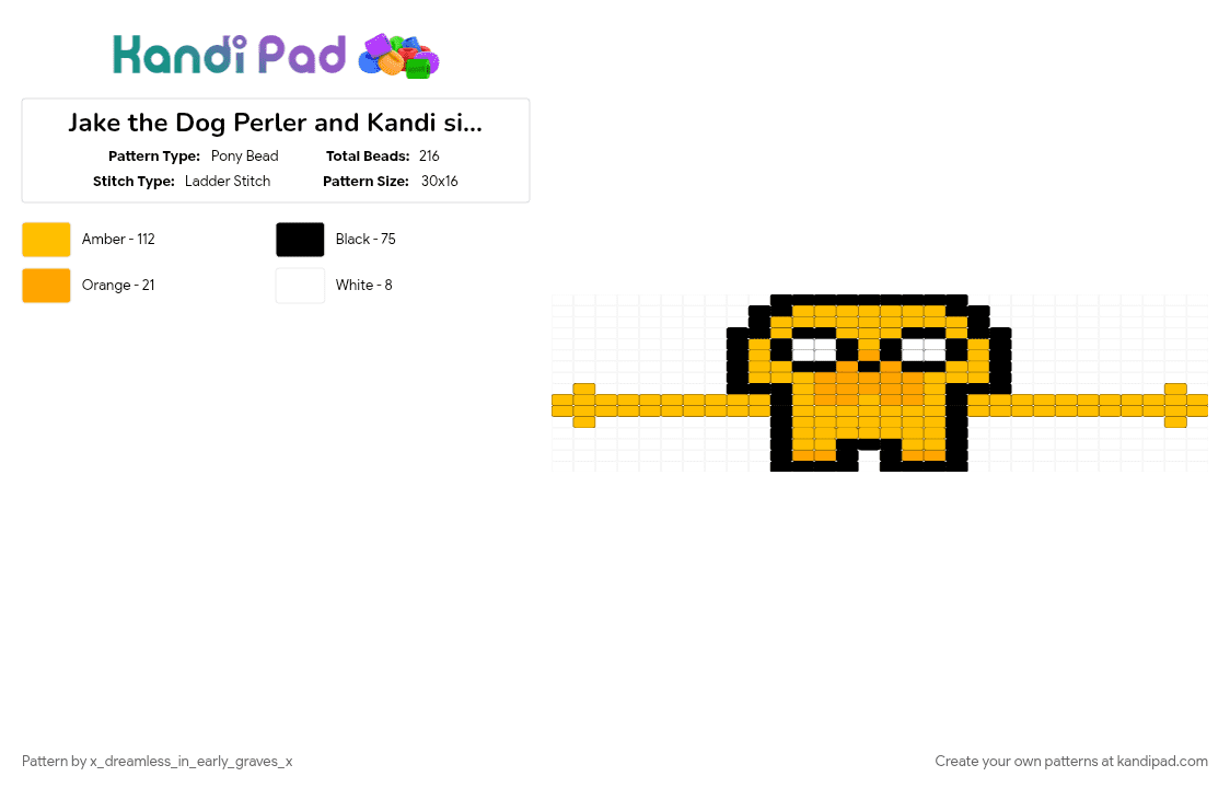 Jake the Dog Perler/Kandi concept - Pony Bead Pattern by x_dreamless_in_early_graves_x on Kandi Pad - adventure time, adventuretime, bracelet, cotdadventure, fuse bead charm, jake the dog, perler bead, single, yellow