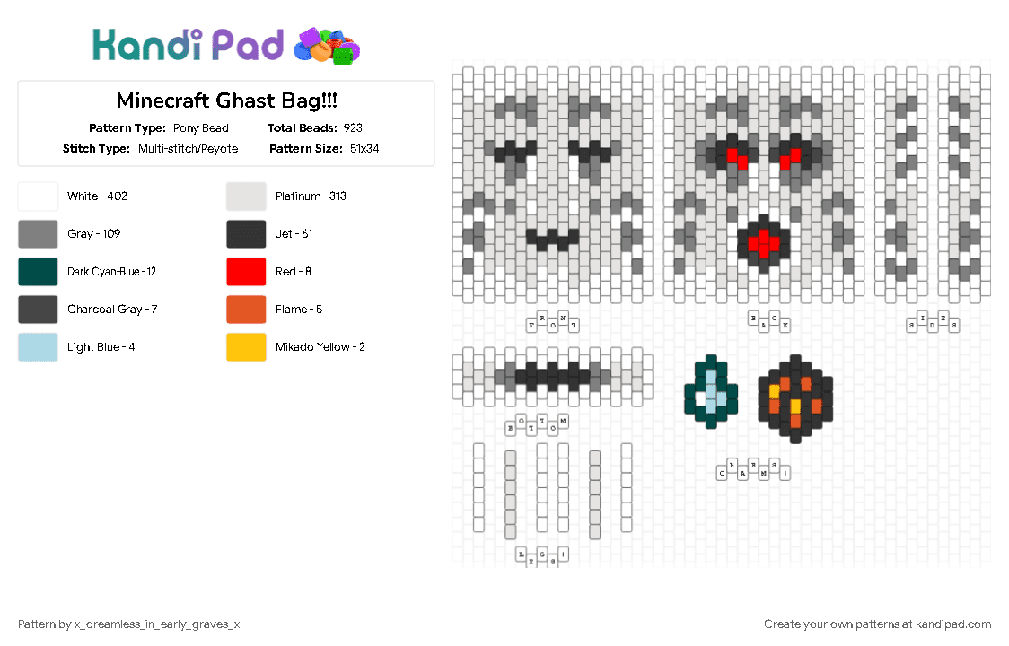 Minecraft Ghast Bag!!! - Pony Bead Pattern by x_dreamless_in_early_graves_x on Kandi Pad - angry, bag, ghast, gray, grey, minecraft, purse, video game, white
