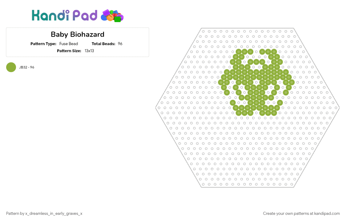 Baby Biohazard - Fuse Bead Pattern by x_dreamless_in_early_graves_x on Kandi Pad - biohazard, emo, green, hazard, scene, zombie