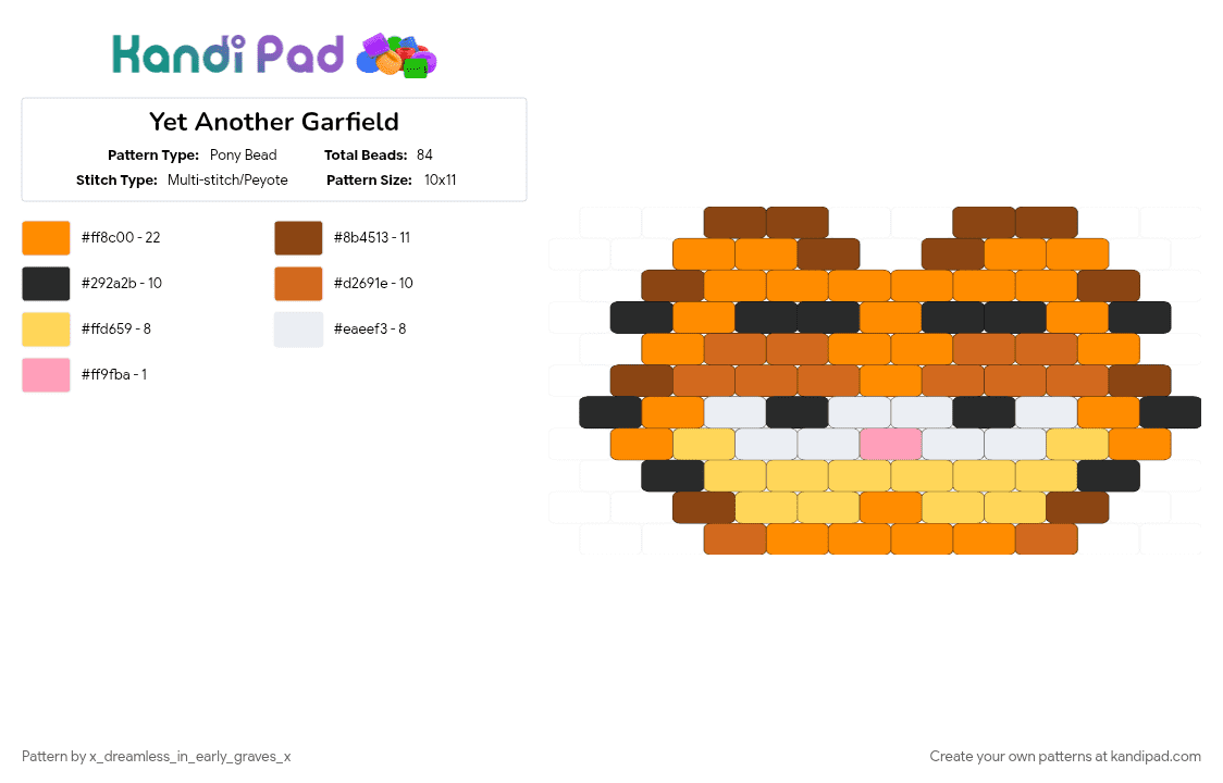 Yet Another Garfield - Pony Bead Pattern by x_dreamless_in_early_graves_x on Kandi Pad - 