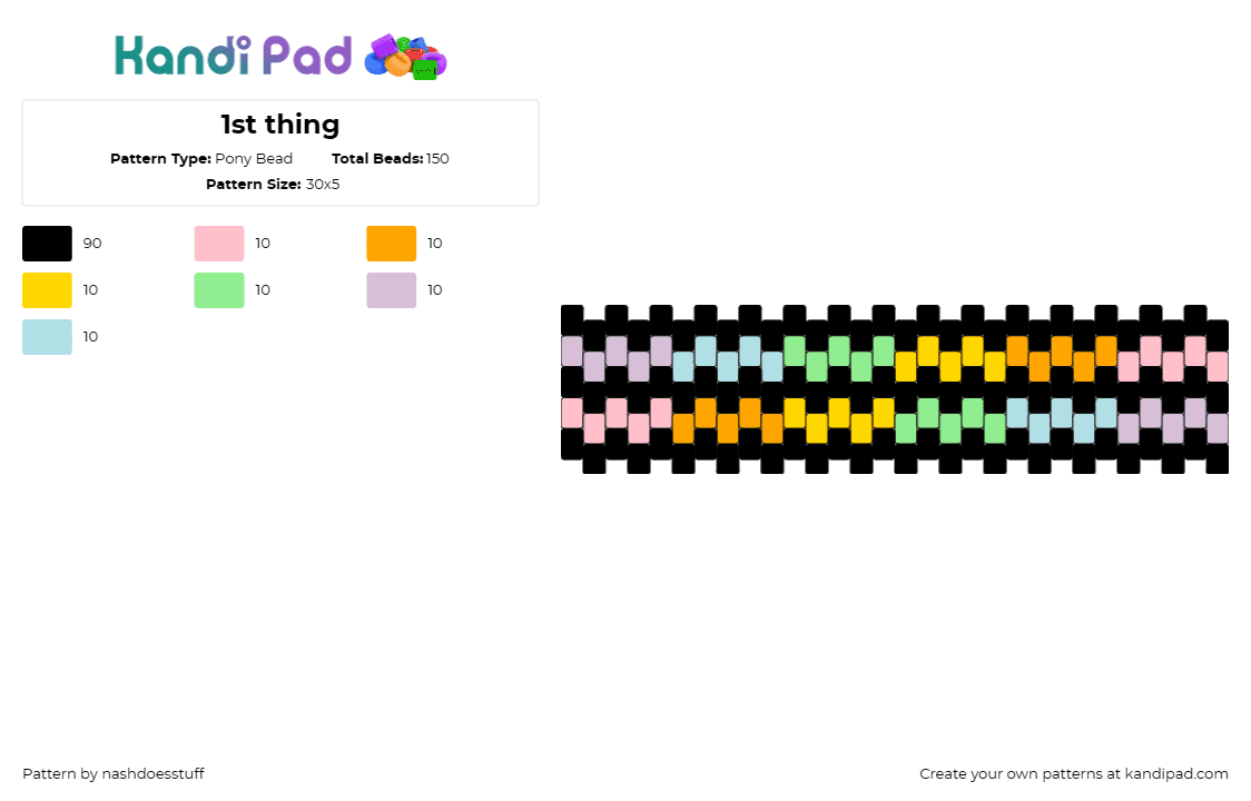 1st thing - Pony Bead Pattern by nashdoesstuff on Kandi Pad - pastel,colorful,horizontal,stripes,dark,cuff,black,orange