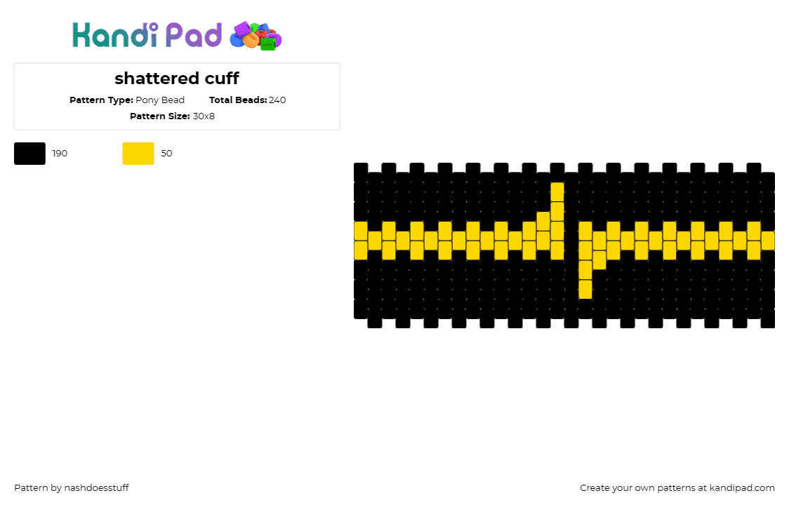 shattered cuff - Pony Bead Pattern by nashdoesstuff on Kandi Pad - stripe,dark,simple,cuff,black,yellow