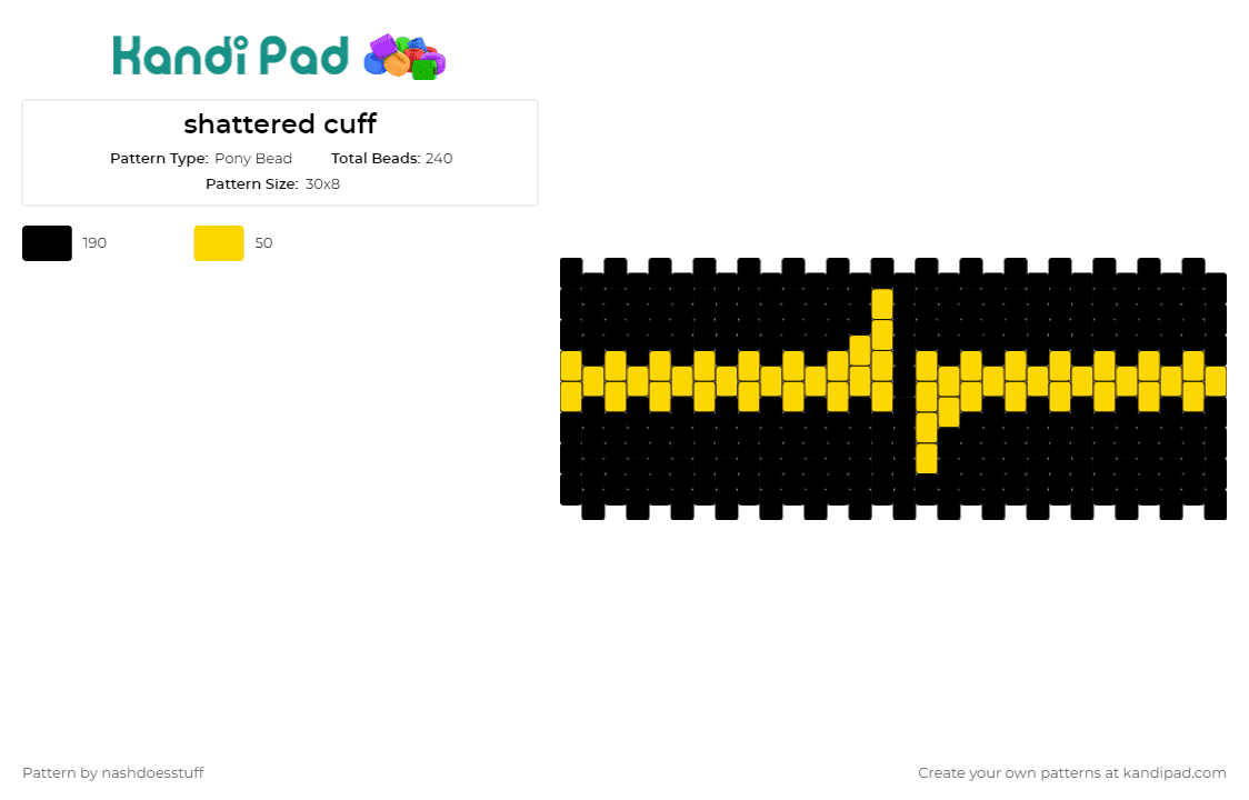 shattered cuff - Pony Bead Pattern by nashdoesstuff on Kandi Pad - stripe,dark,simple,cuff,black,yellow