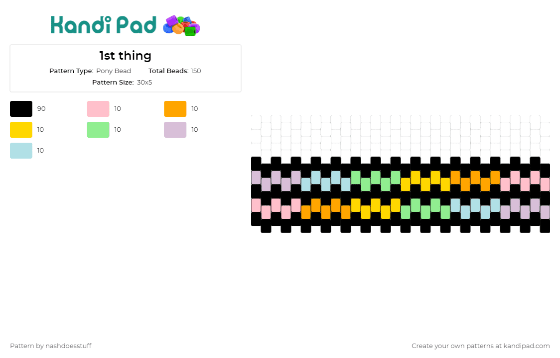 1st thing - Pony Bead Pattern by nashdoesstuff on Kandi Pad - pastel,colorful,horizontal,stripes,dark,cuff,black,orange