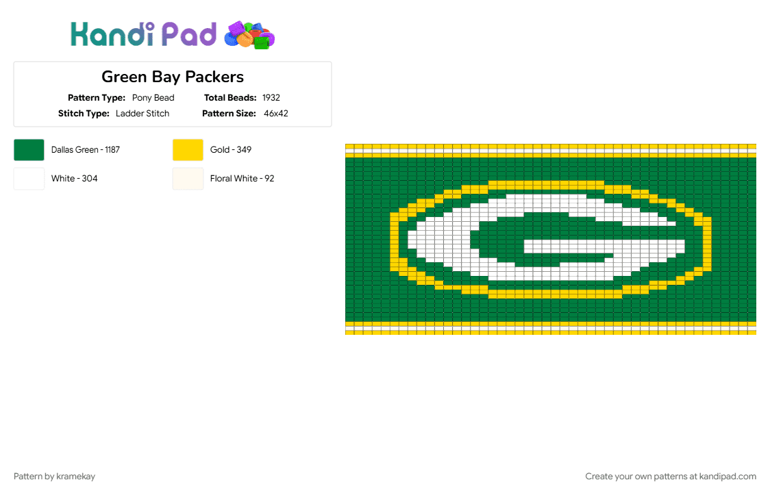 Green Bay Packers - Pony Bead Pattern by kramekay on Kandi Pad - green