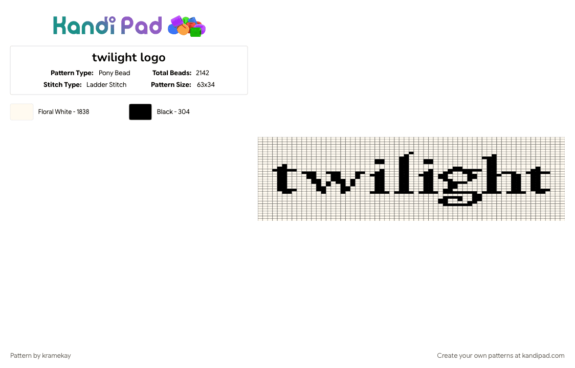 twilight logo - Pony Bead Pattern by kramekay on Kandi Pad - white