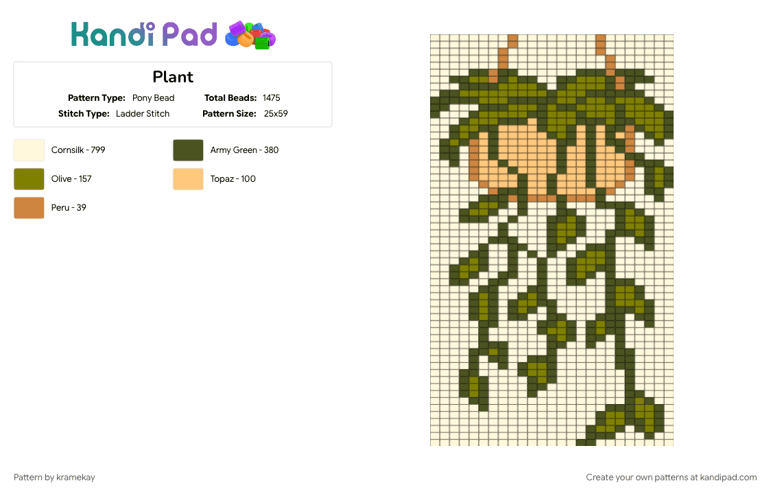 Plant - Pony Bead Pattern by kramekay on Kandi Pad - tan, white