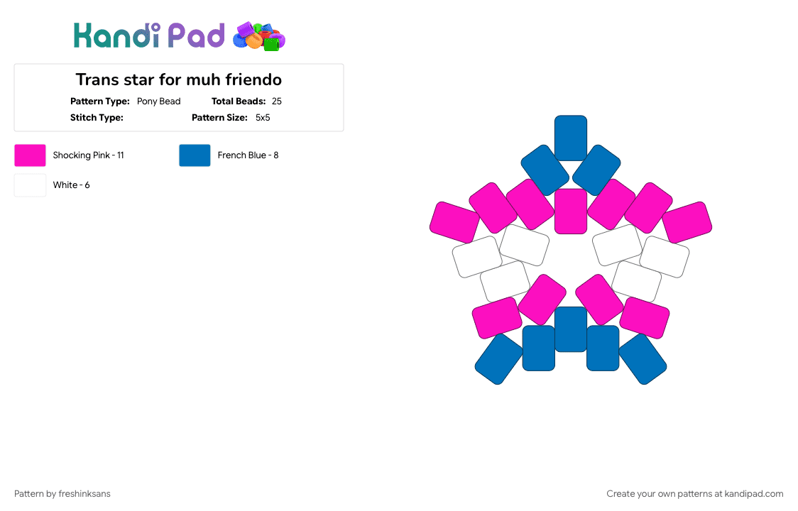 Trans star for muh friendo - Pony Bead Pattern by freshinksans on Kandi Pad - blue, pink