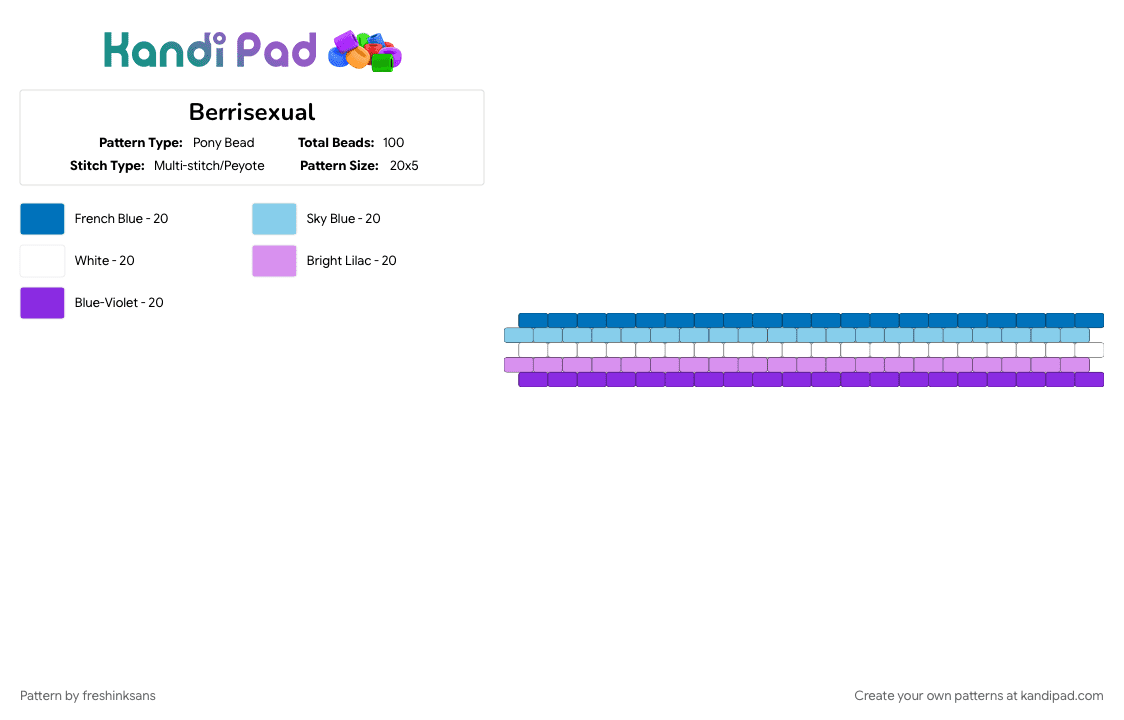 Berrisexual - Pony Bead Pattern by freshinksans on Kandi Pad - blue, light blue, pink, purple