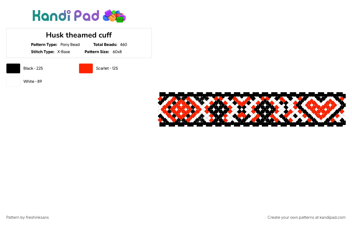 Husk theamed cuff - Pony Bead Pattern by freshinksans on Kandi Pad - red, white