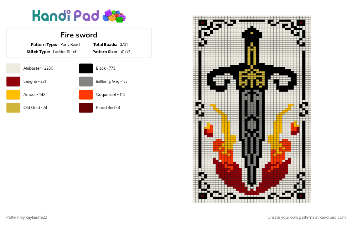 Sw Ord Pattern Fire sword Pony Bead Pattern - Kandi Pad | Kandi Patterns, Fuse Bead ...