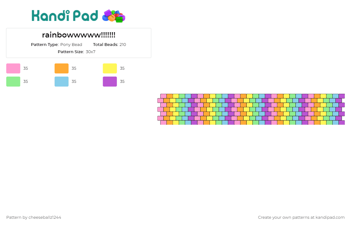 rainbowwwww!!!!!!! - Pony Bead Pattern by cheeseballz1244 on Kandi Pad - vertical,stripes,pastel,rainbow,colorful,bright,neon,cuff,purple