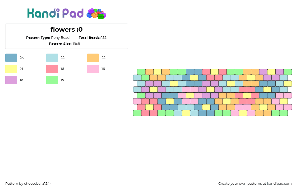 flowers :0 - Pony Bead Pattern by cheeseballz1244 on Kandi Pad - daisies,flowers,garden,colorful,pastel,cuff,orange,purple,blue