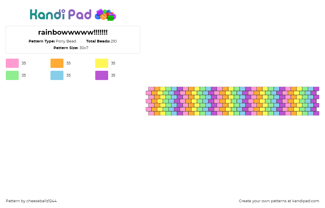 rainbowwwww!!!!!!! - Pony Bead Pattern by cheeseballz1244 on Kandi Pad - vertical,stripes,pastel,rainbow,colorful,bright,neon,cuff,purple