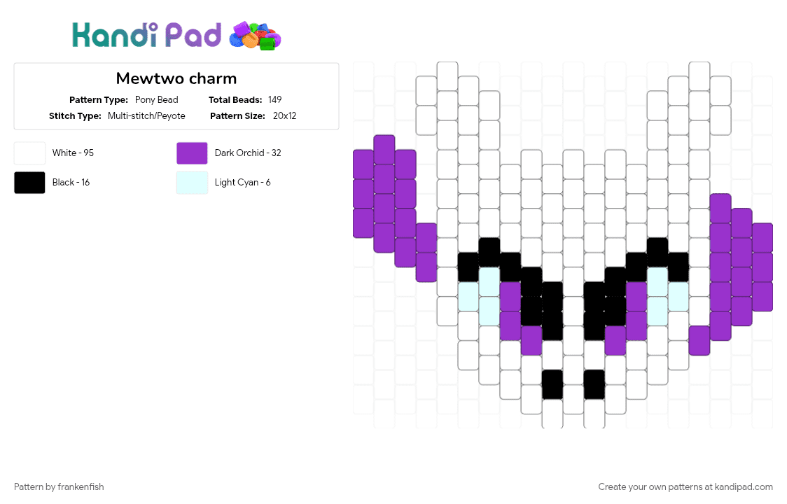 Mewtwo charm - Pony Bead Pattern by frankenfish on Kandi Pad - pokemon, white