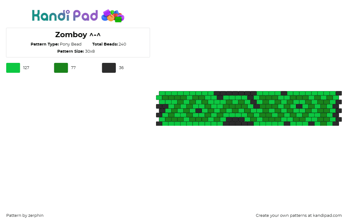 Zomboy ^-^ - Pony Bead Pattern by zerphin on Kandi Pad - zomboy,text,dj,zombie,music,edm,cuff,green