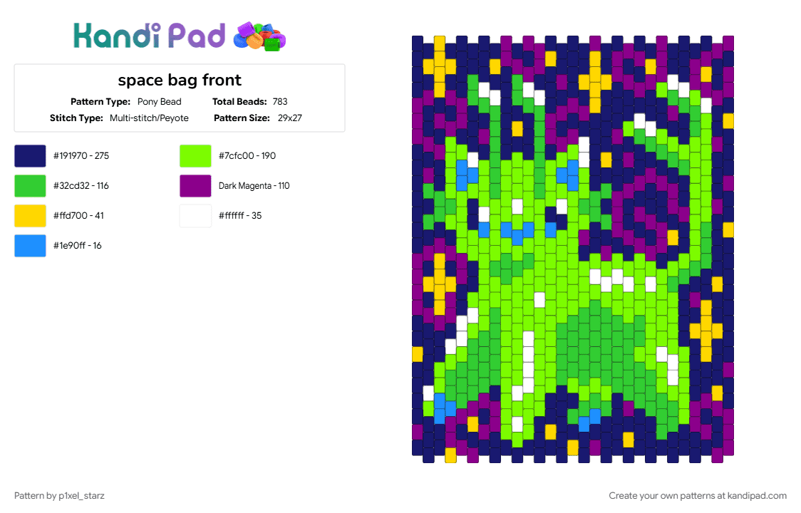 space bag front - Pony Bead Pattern by p1xel_starz on Kandi Pad - green, purple