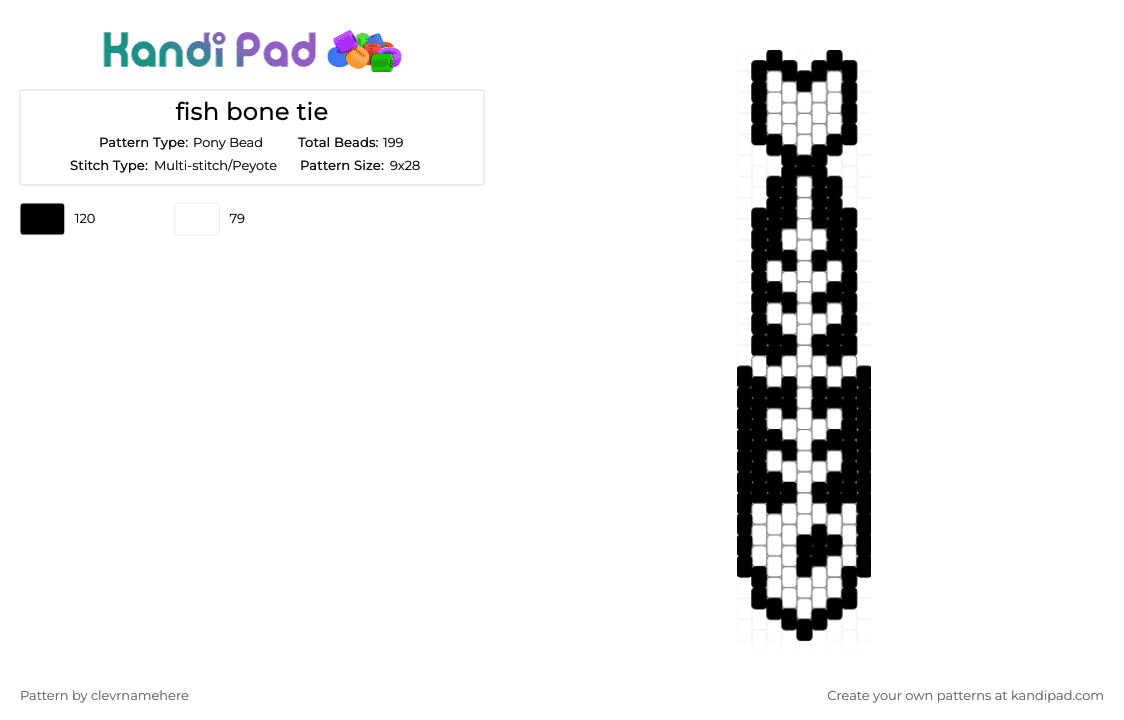 fish bone tie - Pony Bead Pattern by clevrnamehere on Kandi Pad - black,white