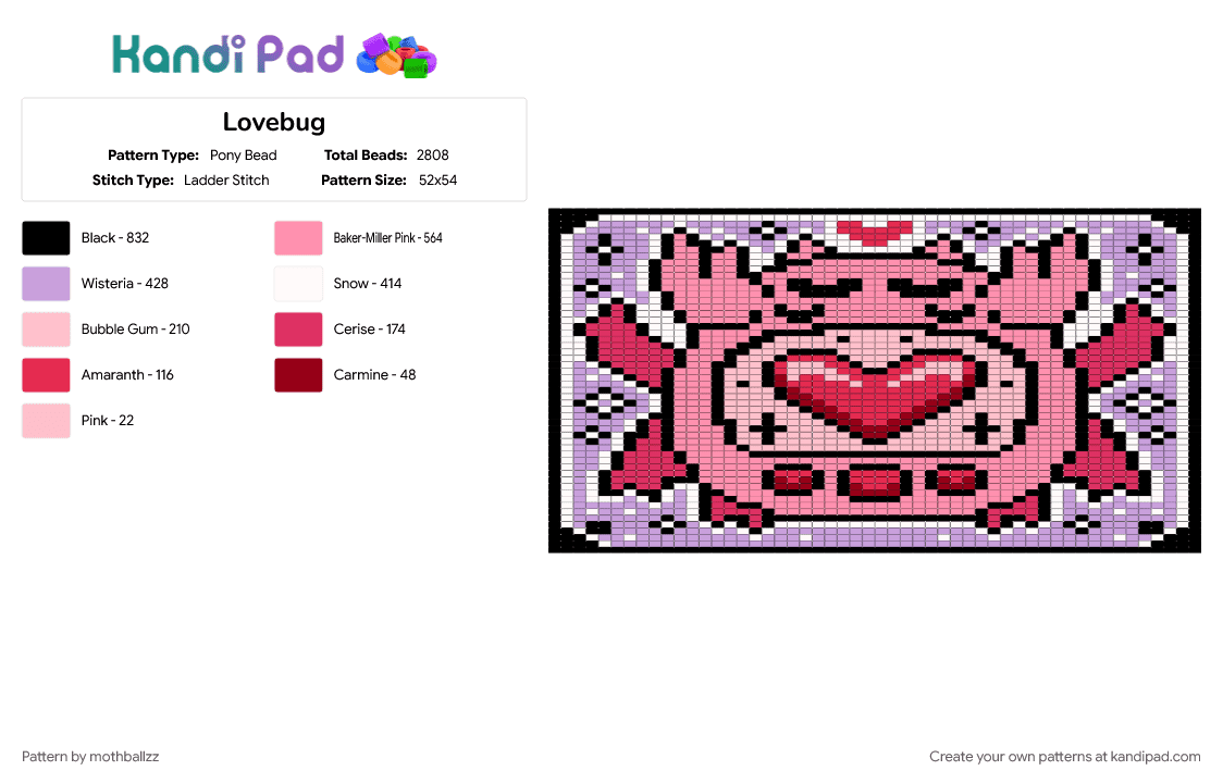 Lovebug - Pony Bead Pattern by mothballzz on Kandi Pad - pink