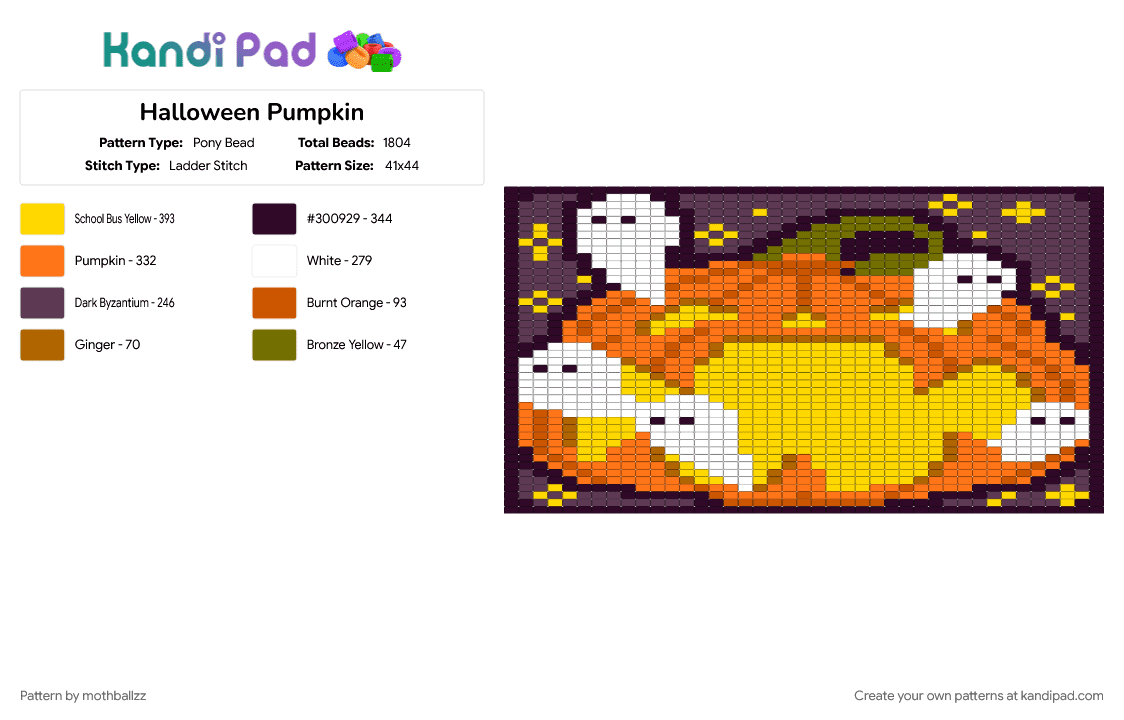 Halloween Pumpkin - Pony Bead Pattern by mothballzz on Kandi Pad - orange, pink, yellow