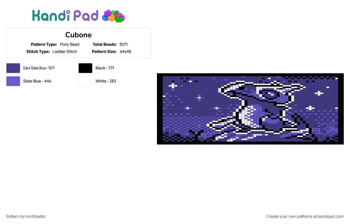 Cubone - Pony Bead Pattern by mothballzz on Kandi Pad - purple