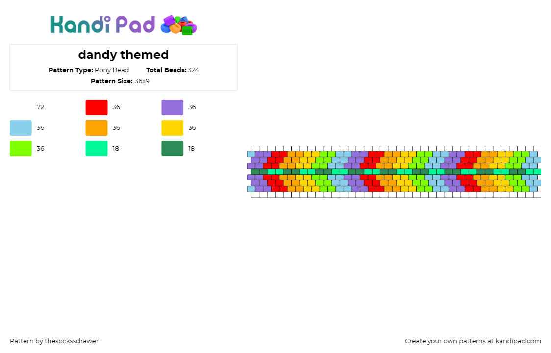 dandy themed - Pony Bead Pattern by thesockssdrawer on Kandi Pad - dandy,chevron,story,arrow,colorful,rainbow,cuff