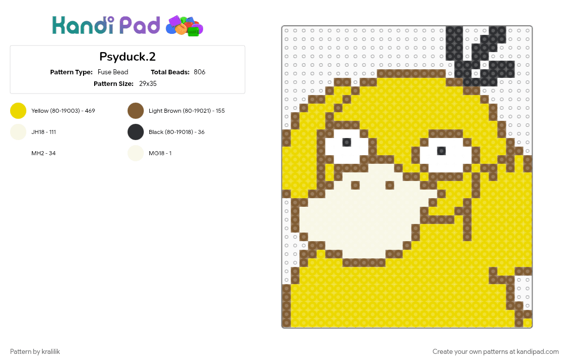 Psyduck.2 - Fuse Bead Pattern by kralilik on Kandi Pad - yellow
