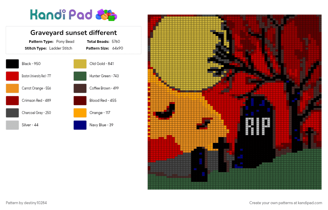 Graveyard sunset different - Pony Bead Pattern by destiny10284 on Kandi Pad - brown, colorful, orange, red