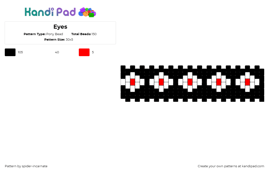 Eyes - Pony Bead Pattern by spider-incarnate on Kandi Pad - eyes,repeating,spooky,cuff,halloween,black,white