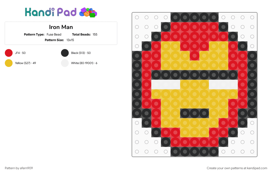 Iron Man - Fuse Bead Pattern by afern909 on Kandi Pad - red, yellow