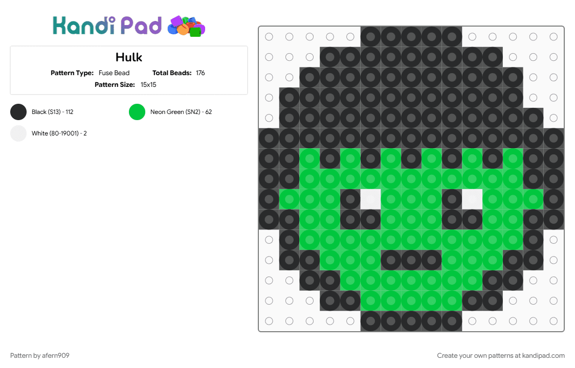 Hulk - Fuse Bead Pattern by afern909 on Kandi Pad - black, green