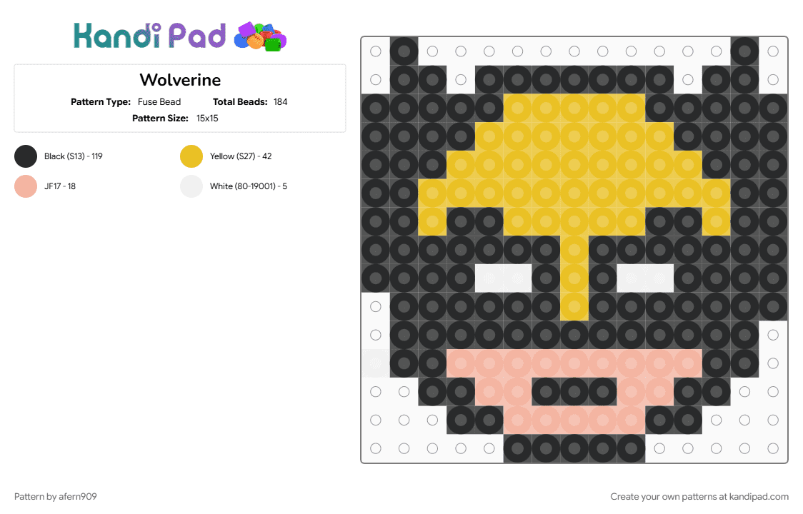 Wolverine - Fuse Bead Pattern by afern909 on Kandi Pad - beige, black, yellow