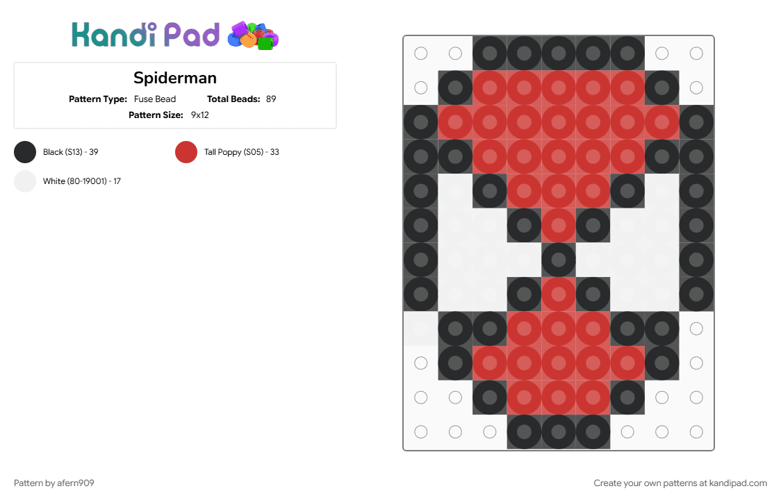 Spiderman - Fuse Bead Pattern by afern909 on Kandi Pad - red, white