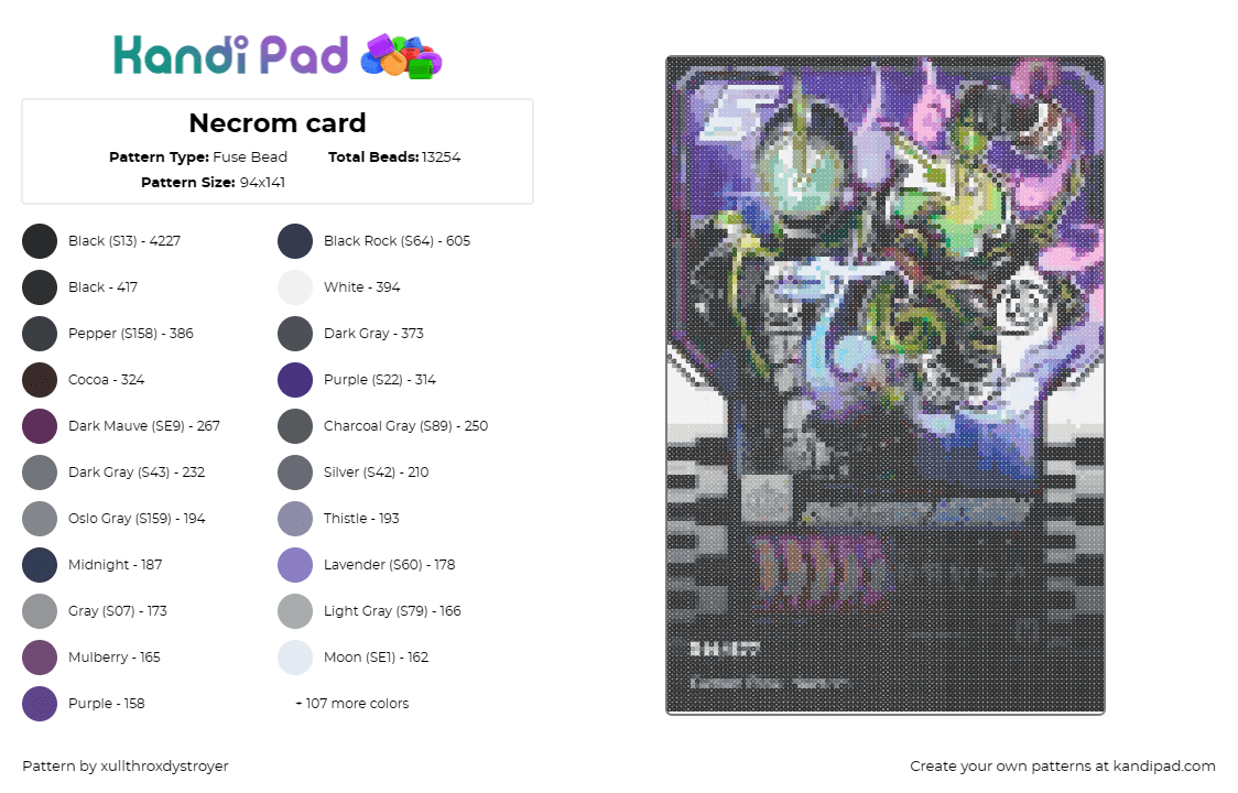 Necrom card - Fuse Bead Pattern by xullthroxdystroyer on Kandi Pad - necrom,kamen rider,card,tv show,gaming,purple