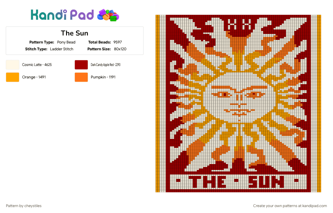 The Sun - Pony Bead Pattern by cheystiles on Kandi Pad - large pattern, orange, panel, red, sun, tapestry, tarot