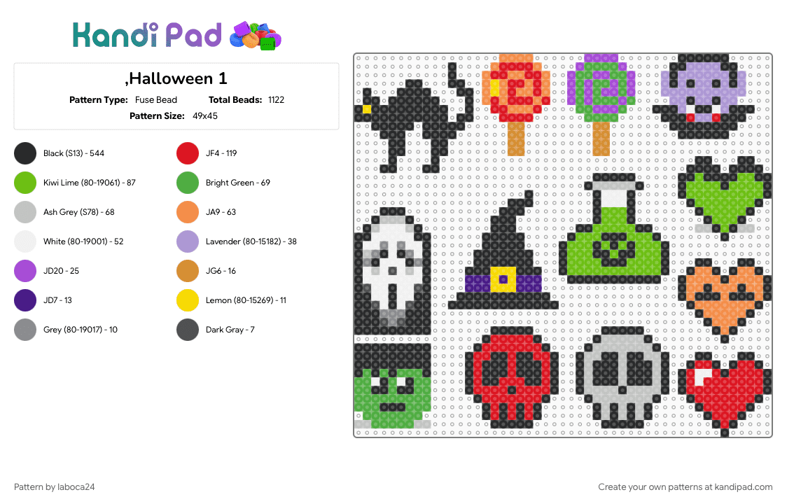 ,Halloween 1 - Fuse Bead Pattern by laboca24 on Kandi Pad - black, colorful, green, orange, red