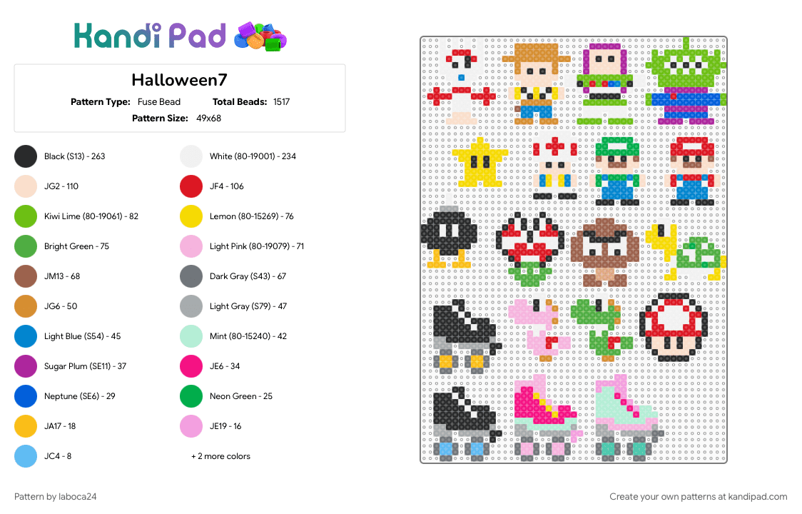 Halloween7 - Fuse Bead Pattern by laboca24 on Kandi Pad - colorful, green, pink, yellow