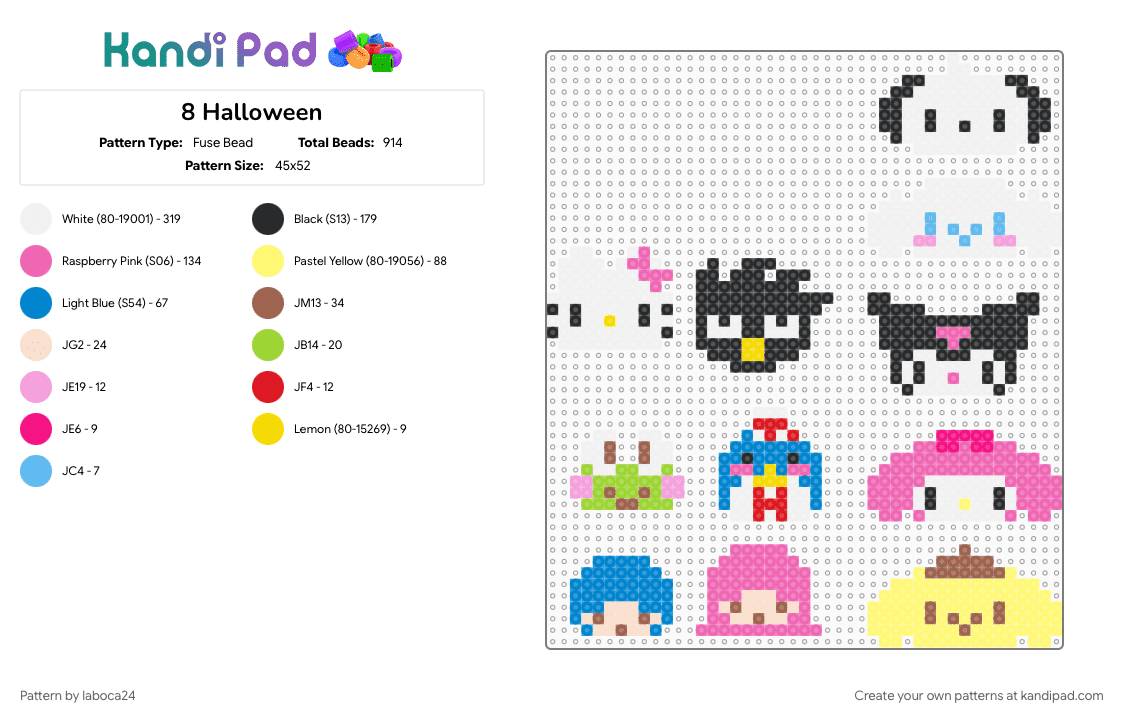 8 Halloween - Fuse Bead Pattern by laboca24 on Kandi Pad - blue, pink, white, yellow