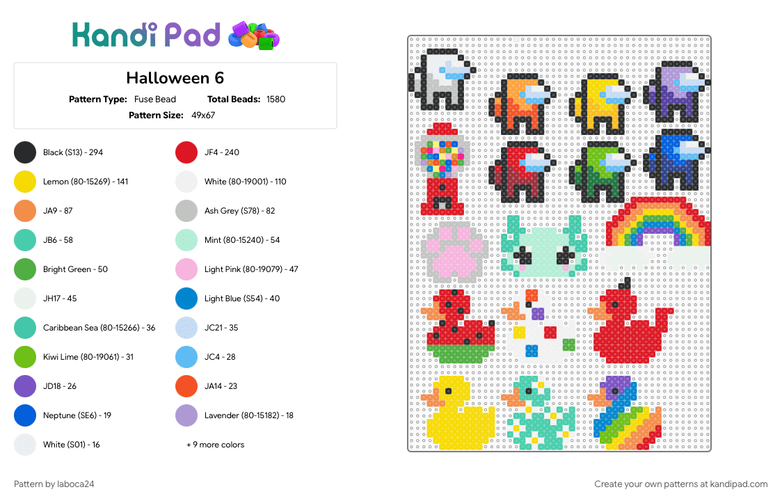 Halloween 6 - Fuse Bead Pattern by laboca24 on Kandi Pad - colorful, green, orange
