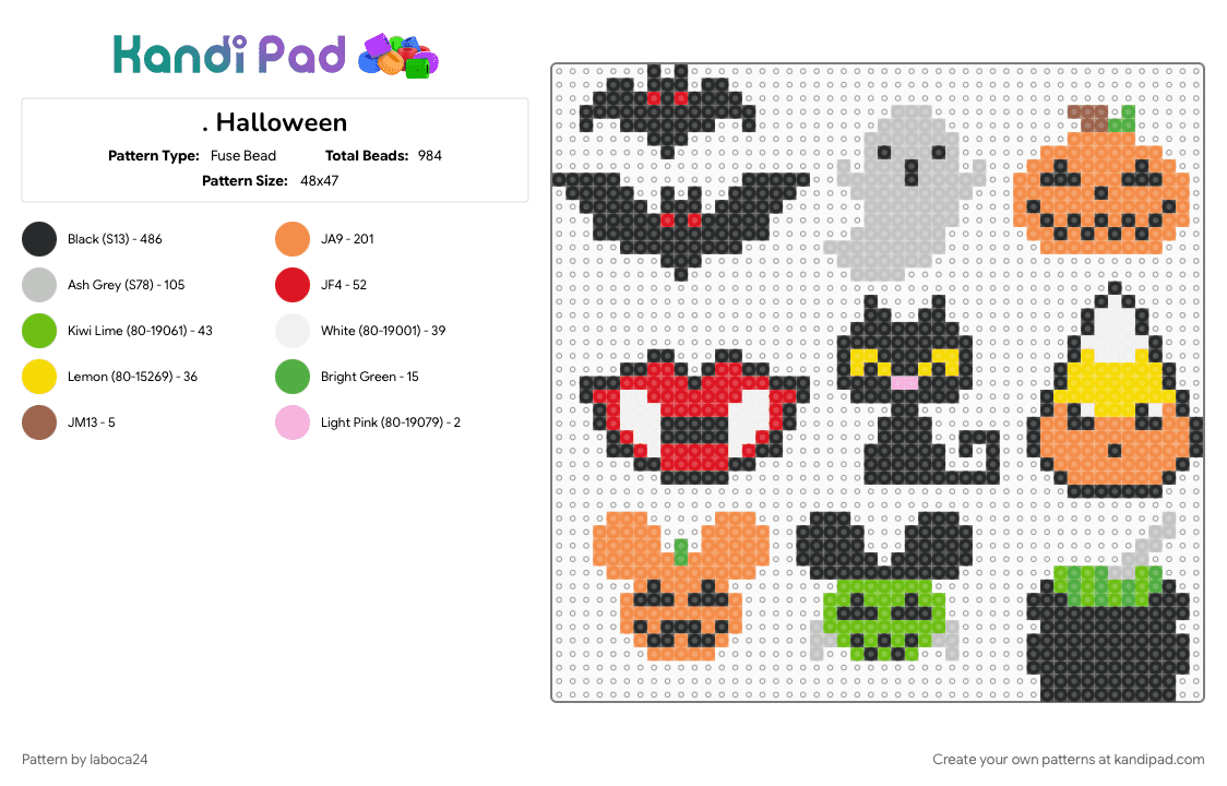 . Halloween - Fuse Bead Pattern by laboca24 on Kandi Pad - beige, black, orange
