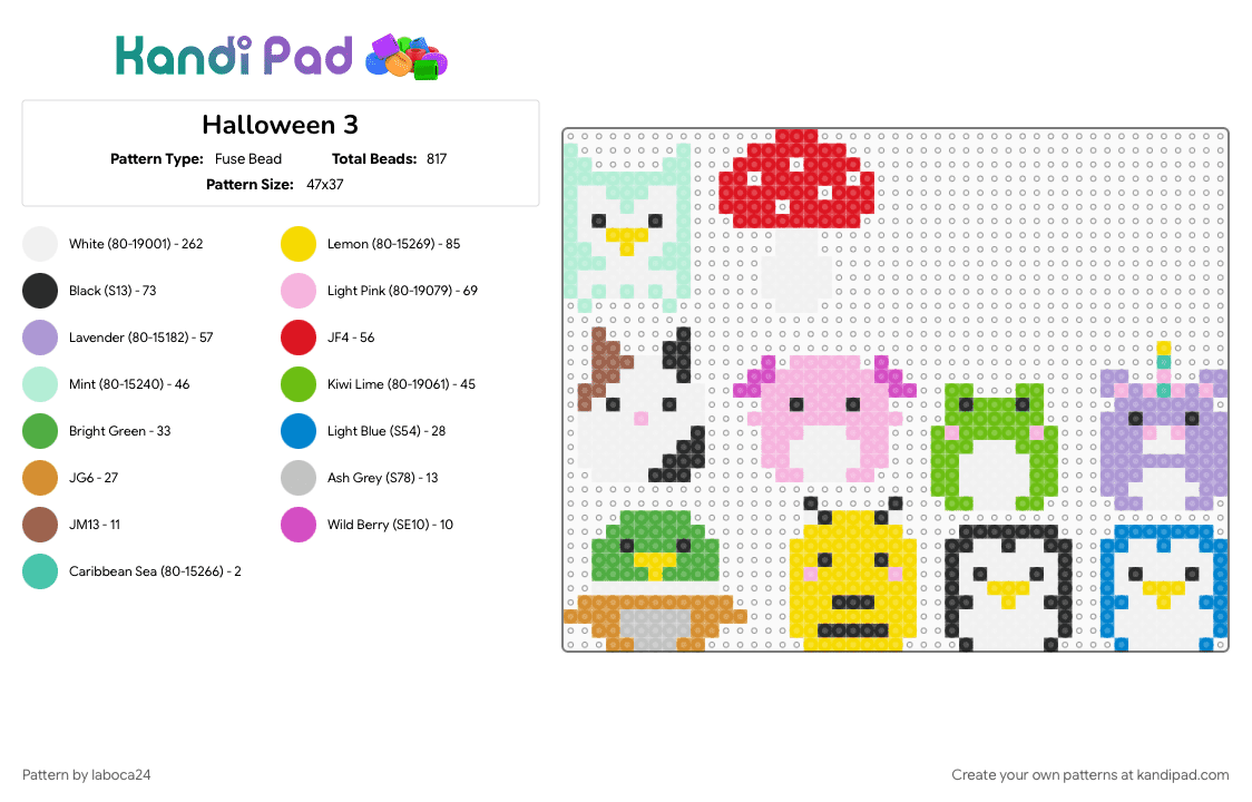 Halloween 3 - Fuse Bead Pattern by laboca24 on Kandi Pad - colorful, green, pink, red, white, yellow