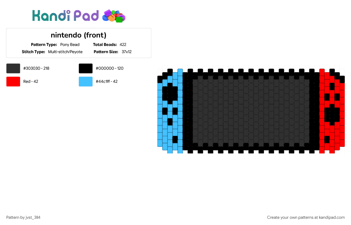 nintendo (front) - Pony Bead Pattern by jvst_3ll4 on Kandi Pad - black, light blue, red