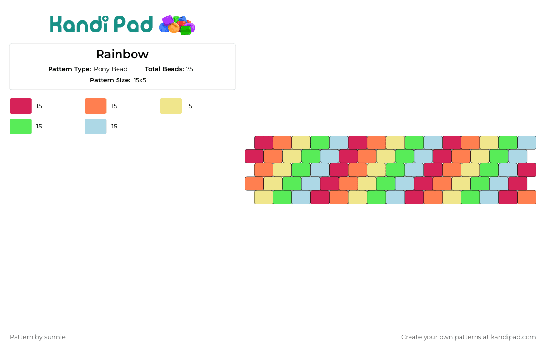 Rainbow - Pony Bead Pattern by sunnie on Kandi Pad - diagonal,stripes,rainbow,colorful,simple
