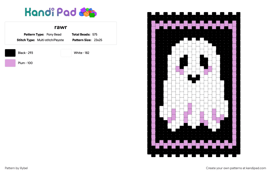 rawr - Pony Bead Pattern by lilybel on Kandi Pad - pink, white