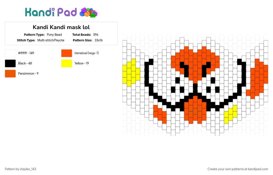 candy corn dalmatian Kandi bead mask 💛 🧡 🤍 - Pony Bead Pattern by staylex_143 on Kandi Pad - candy corn, cute, dalmatian, dog, furry, mask, orange, therian, white