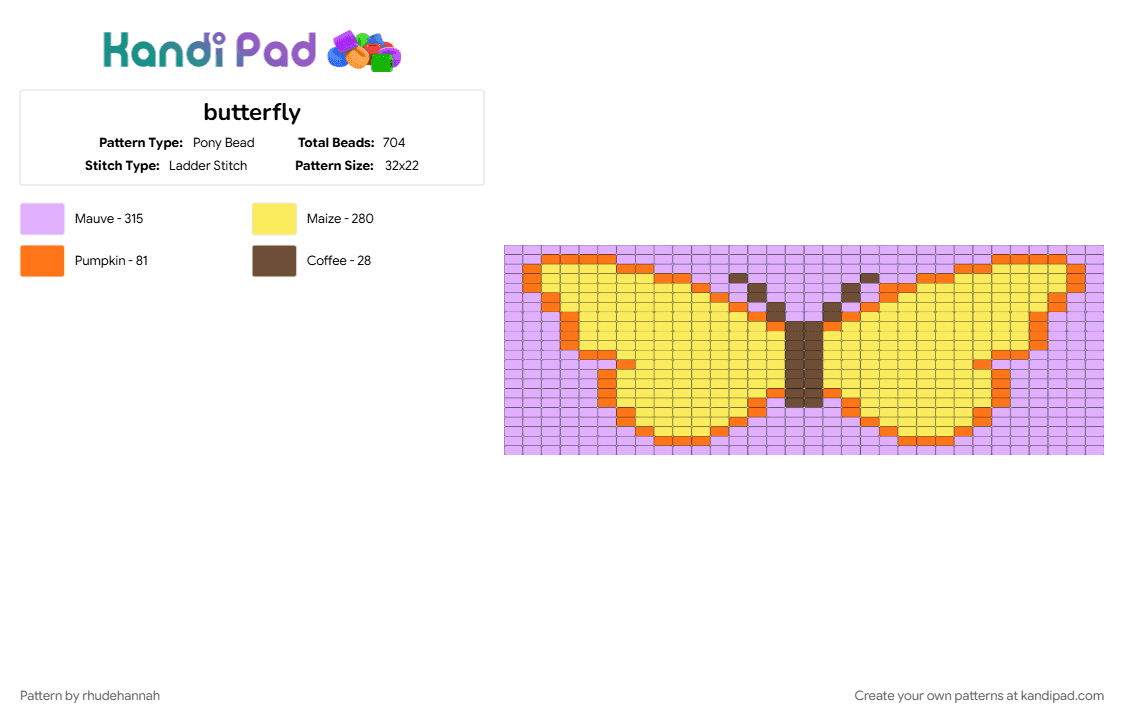butterfly - Pony Bead Pattern by rhudehannah on Kandi Pad - pink, yellow