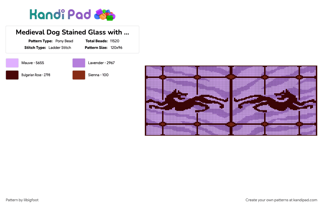 Medieval Dog Stained Glass with Tiger Print - Alternate Color Pallette - Pony Bead Pattern by lilbigfoot on Kandi Pad - pink