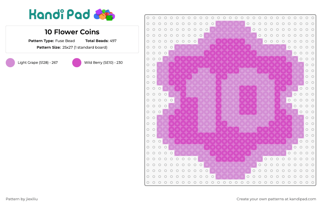 10 Flower Coins - Fuse Bead Pattern by jiexiliu on Kandi Pad - flower coin,mario,nintendo,video game,number,pink