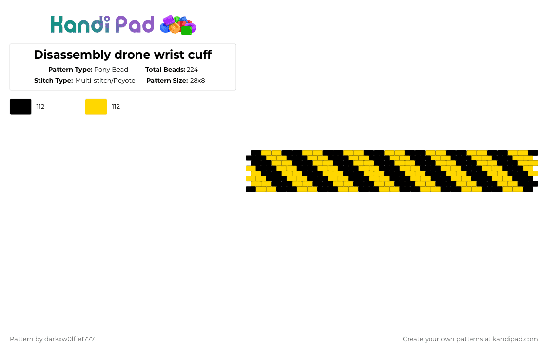 Disassembly drone wrist cuff - Pony Bead Pattern by xxivy_zixx on Kandi Pad - black,yellow